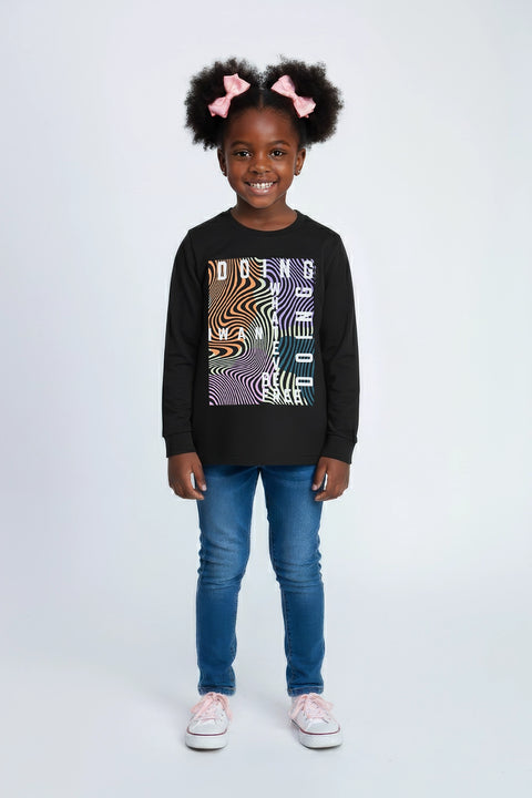 Girls Branded Graphic T-Shirt F/S - Black