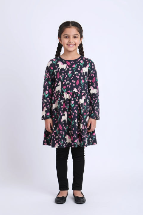Girl Branded Graphic Frock - Navy