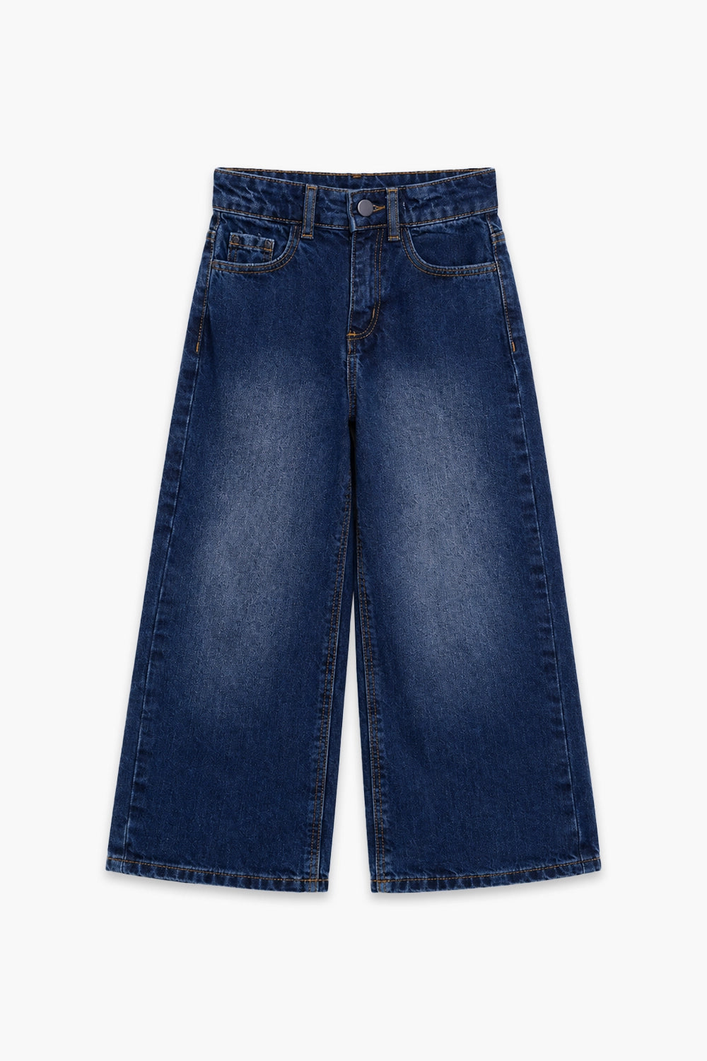 Girls Branded Wide Leg Denim pant - D/Blue