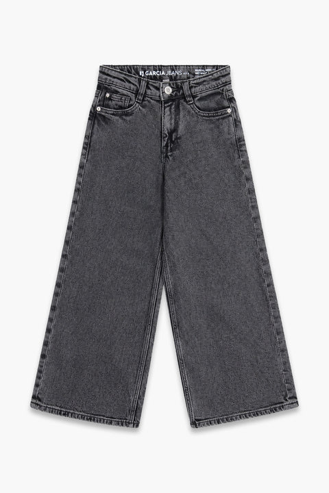 Girls Branded Wide Leg Denim pant - M/Grey