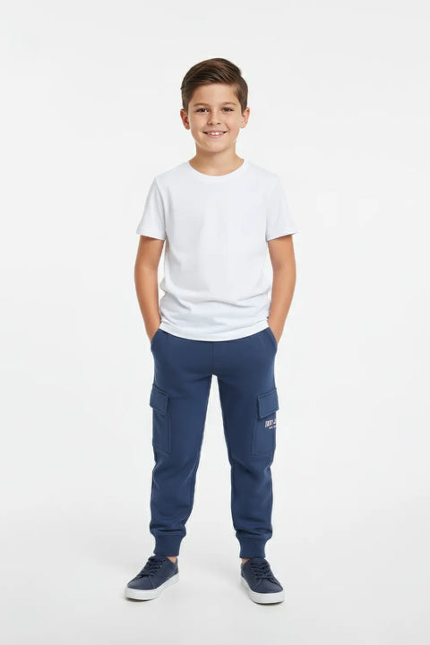 Boys Branded Fleece Cargo Trouser - Dusty Blue