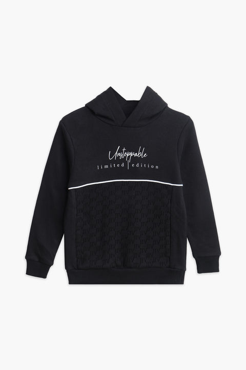 Boys Branded Pullover Hoodie - Black