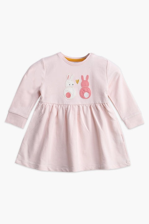 Girl Branded Graphic Frock - Peach