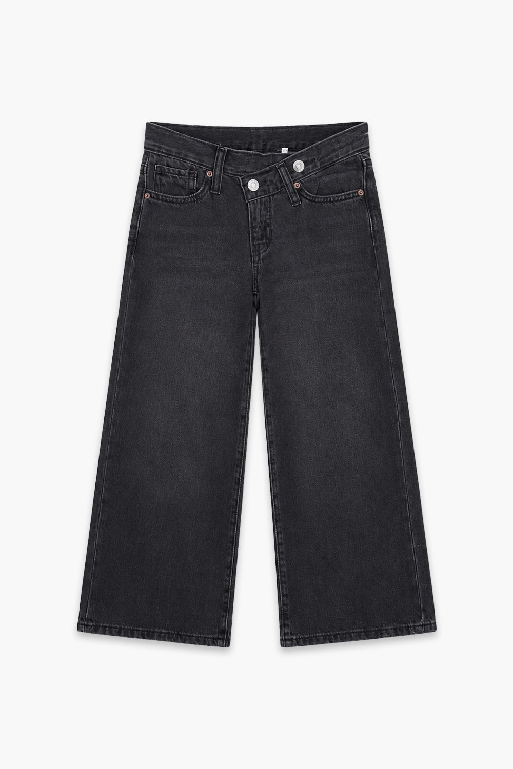 Girls Branded Wide Leg Denim pant - Charcoal
