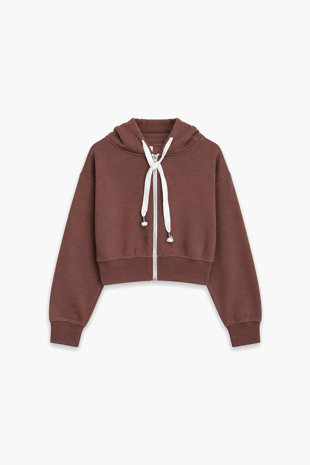 Women Branded Fleece Croppped Zipper Hoodie - Brown