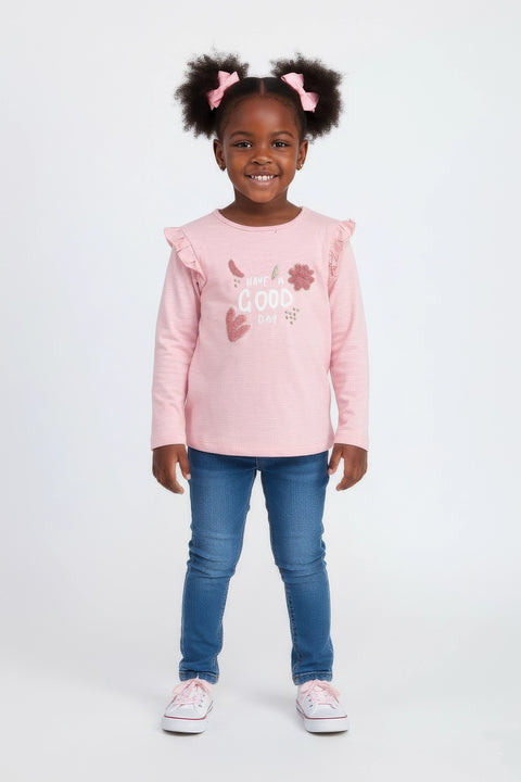 Girls Branded Graphic T-Shirt F/S - Peach