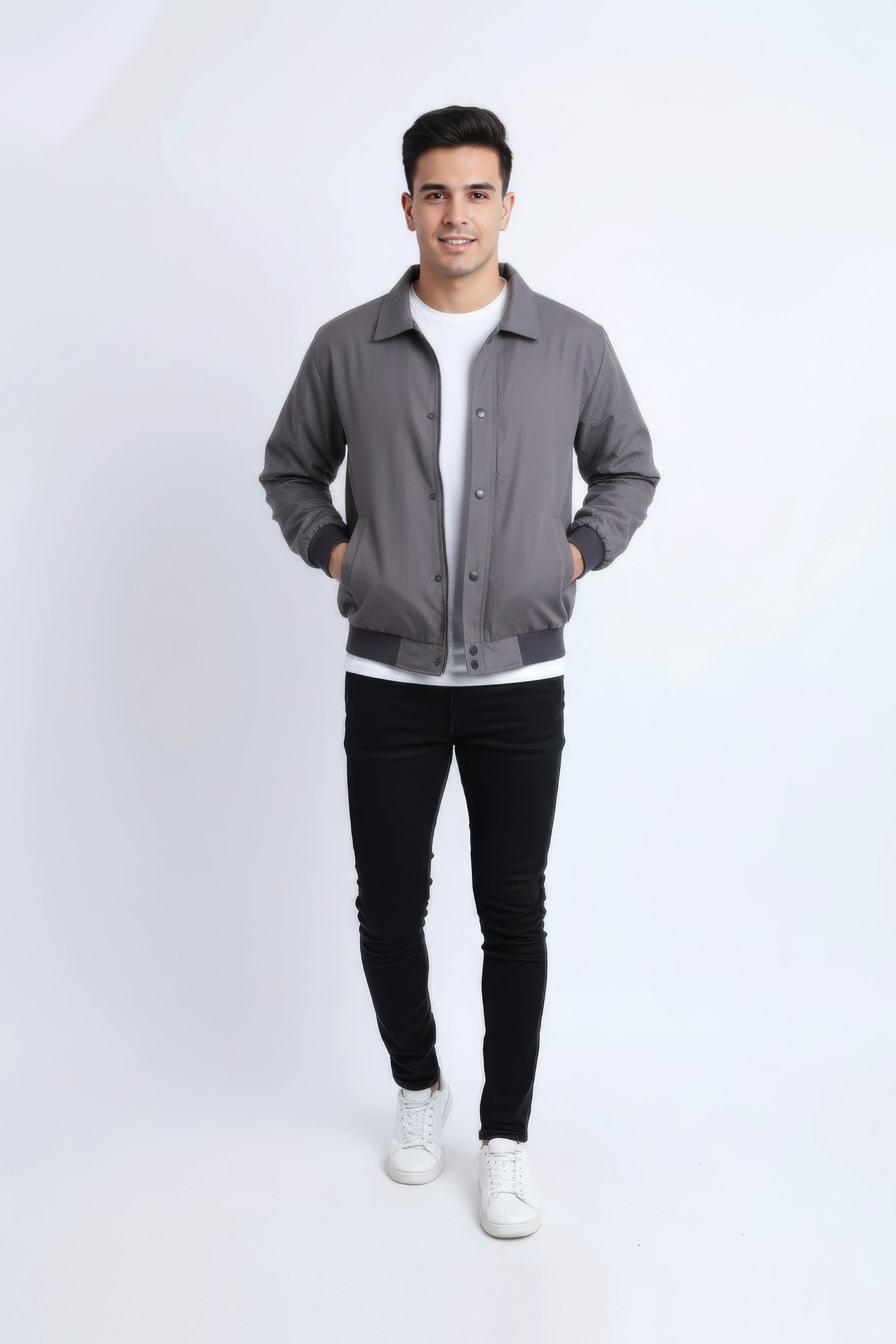 Men Twill Jacket Over Placket MJ-2201 - Charcoal