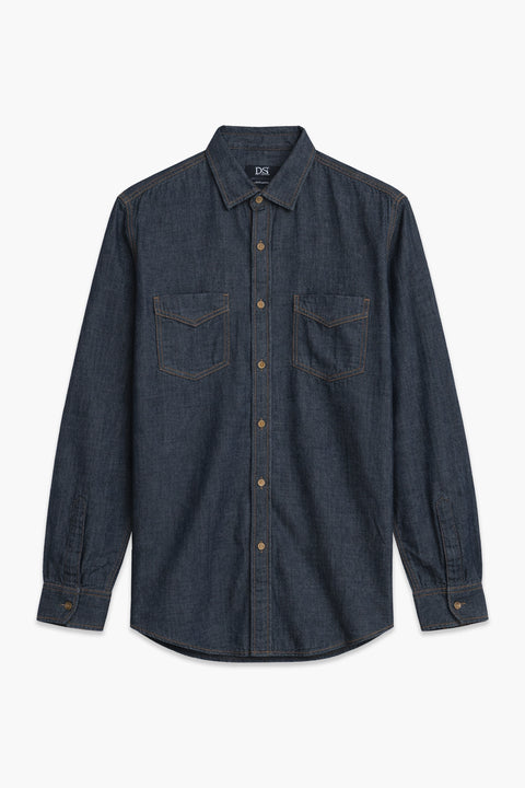 Men Denim Shirt DBP Pocket MDS23-03 - D/Grey