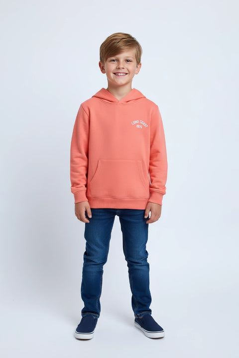 Boys Branded Pullover Hoodie - Orange