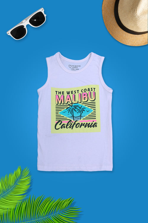 Boys Branded Graphic Sando - White