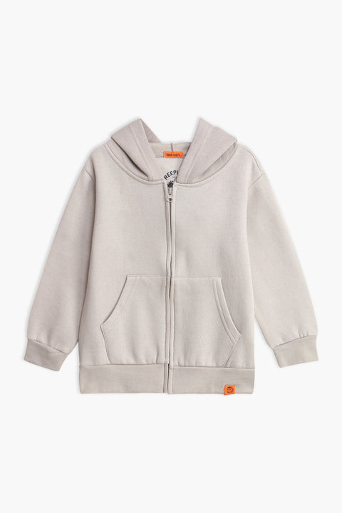 Boys Branded Zipper Hoodie - L/Beige