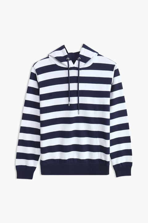 Women Branded Stripes Hoodie - Navy And White