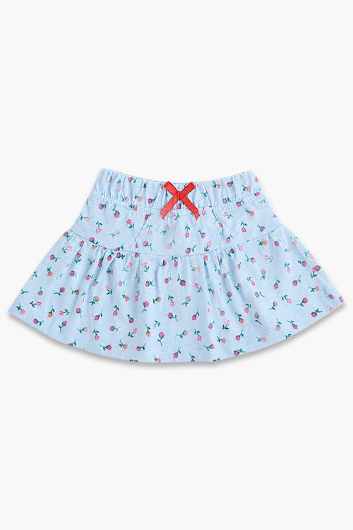 Girls Graphic Cotton Mini Skirt - Sky Blue