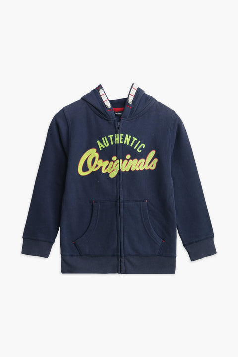 Boys Branded Zipper Hoodie - Navy