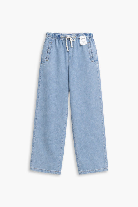 Women's Branded Wide Leg Jeans - L/Blue