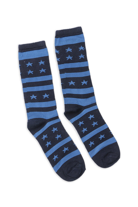 Men Printed Long Socks - Black & Blue