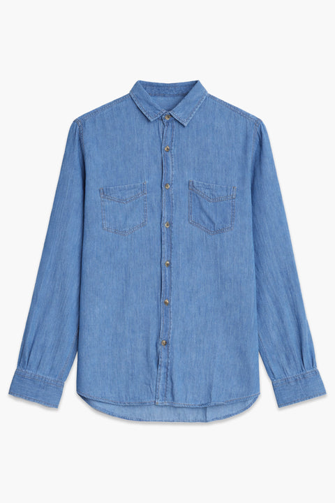 Men Denim Shirt DBP Pocket MDS23-03 - L/Blue