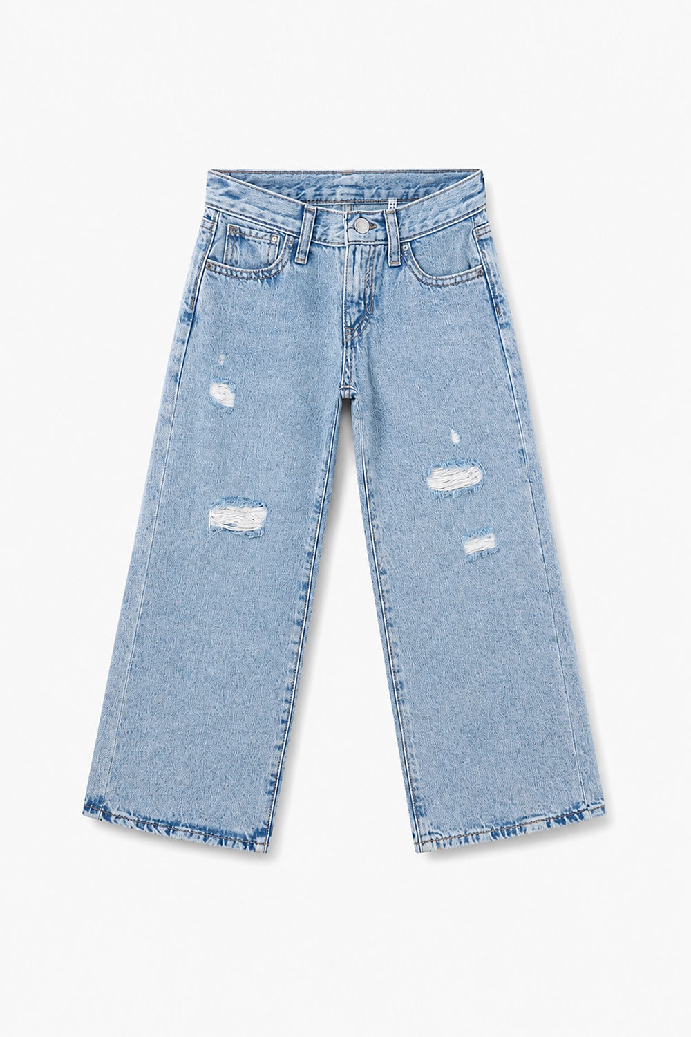 Girls Branded Wide Leg Denim pant - L/Blue