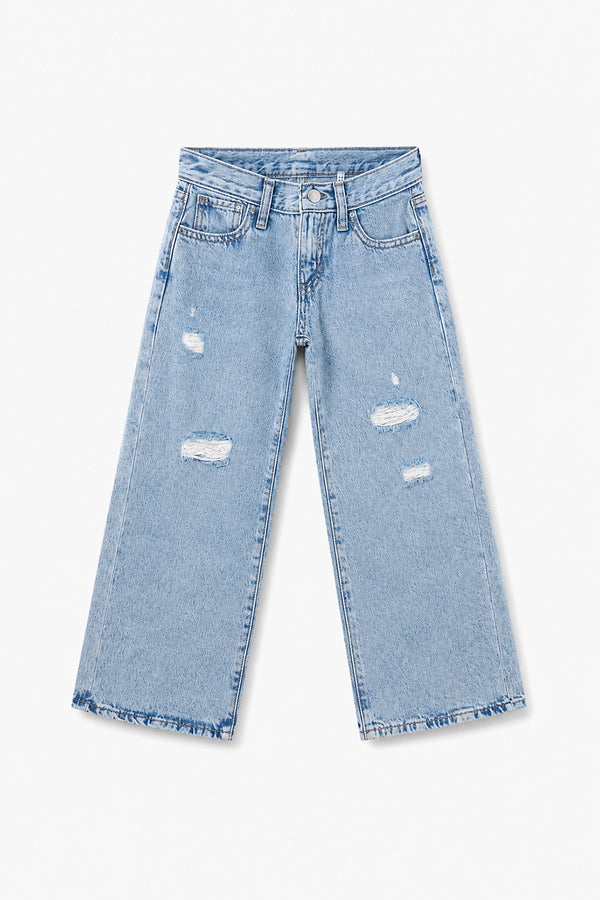 Girls Branded Wide Leg Denim pant - L/Blue