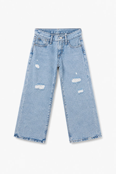 Girls Branded Wide Leg Denim pant - L/Blue