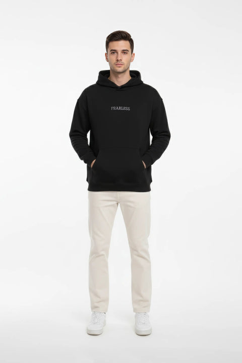 Men Branded Pullover Hoodie - Black