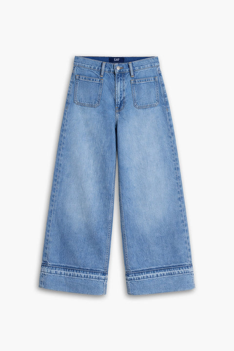 Women's Branded Wide Leg Jeans - BLUE