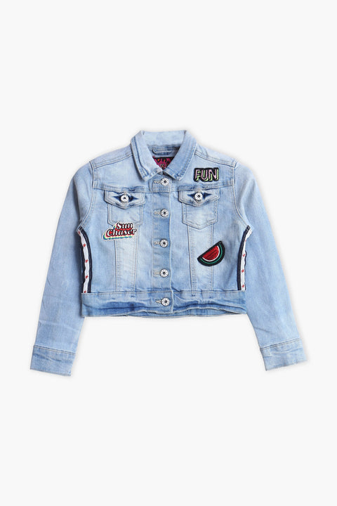 Girl Branded Denim Jacket - L/Blue