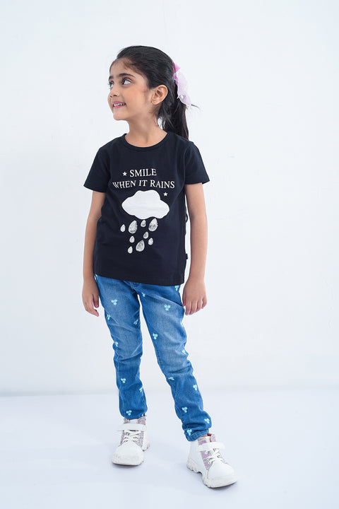 Girls Embellish Graphic T-Shirt - Black