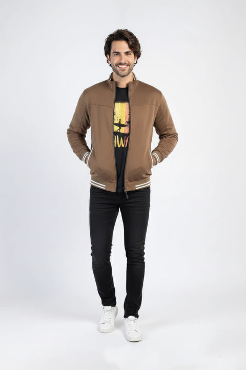 Men Quilt Tipping Zipper Mocknek MMQT06 - Olive