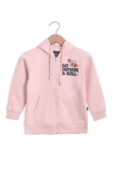 Boys Graphic Fleece  Kangaroo Zipper Hoodie BFZPPR-30- Beige