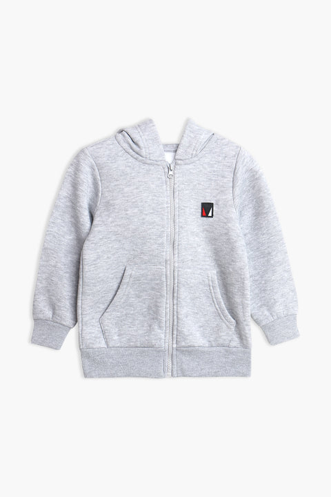 Boys Branded Zipper Hoodie - Grey