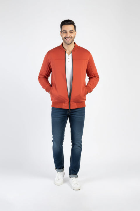 Men Quilt Zipper Jacket MJQ04 - Rust