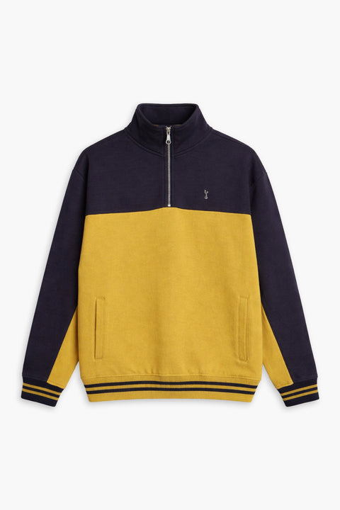 Men Branded Mock Neck - Navy & Yellow