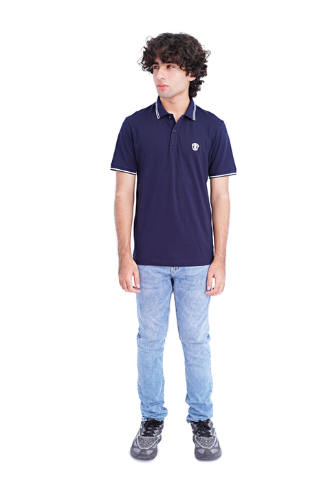 Men Branded Tipping Polo - D/Blue
