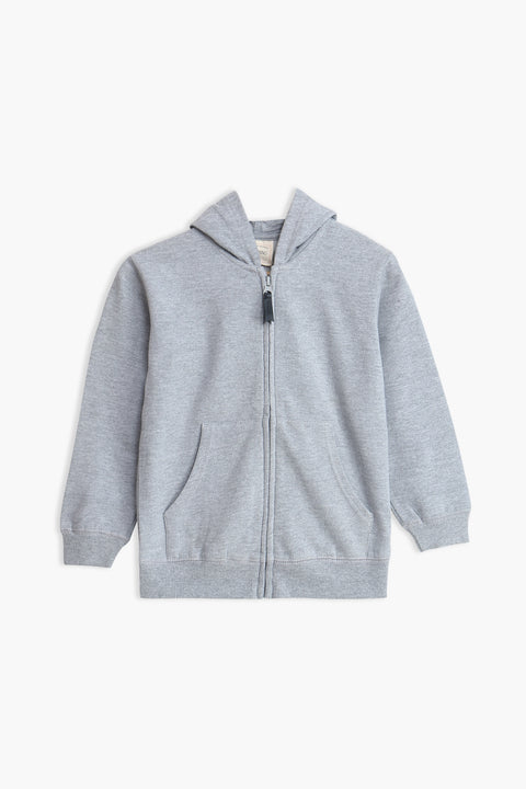 Boys Branded Zipper Hoodie - Heather Grey