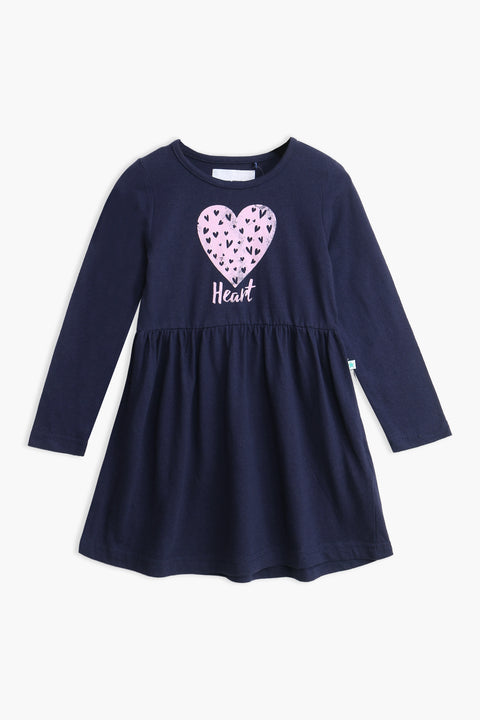 Girl Branded Graphic Frock - Navy