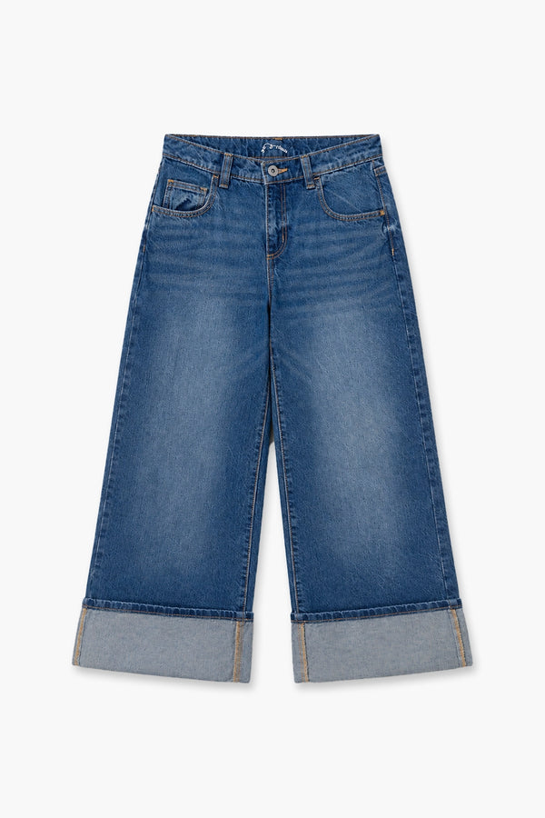 Girls Branded Wide Leg Denim pant - M/Blue