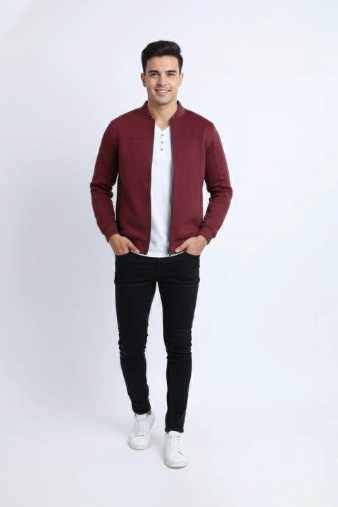 Men Pique Zipper Jacket MJP03 - Burgundy