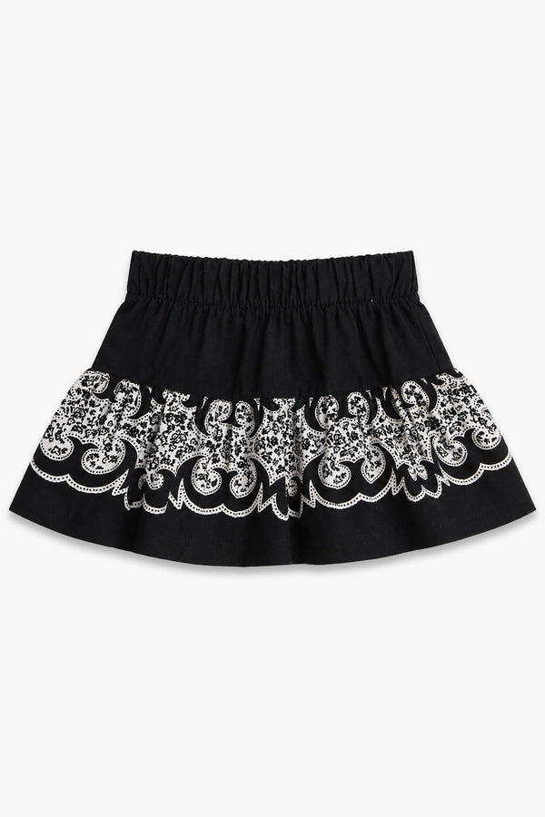 Girls Graphic Linen Mini Skirt - Black