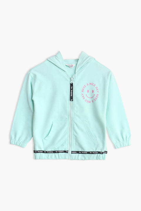 Girls Branded Hoodie Zipper - Mint