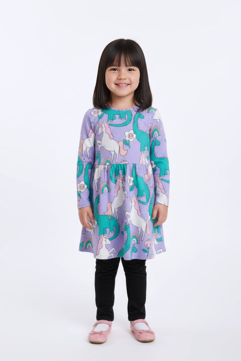 Girl Branded Graphic Frock - L/Purple
