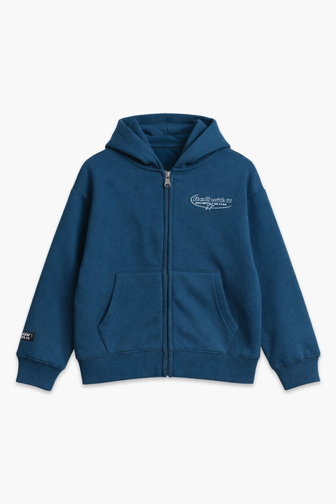 Boys Branded Zipper Hoodie - Jeans Blue