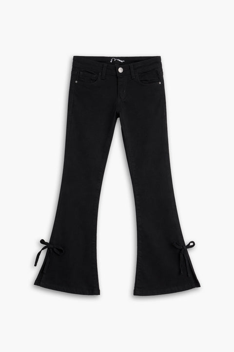 Girls Branded Bell Bottom Denim pant - Black