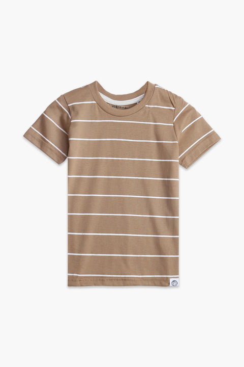 Boys Branded Lining T-Shirt - Brown and White