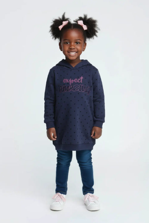 Girls Branded Pullover Hoodie - Navy