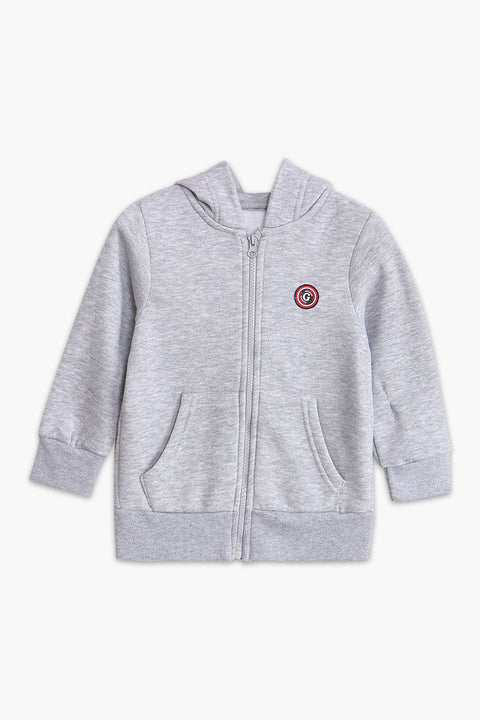 Boys Branded Zipper Hoodie - Grey