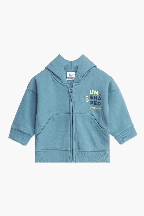Boys Branded Zipper Hoodie - Sea Green