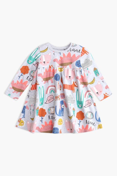 Girl Branded Graphic Frock - Grey