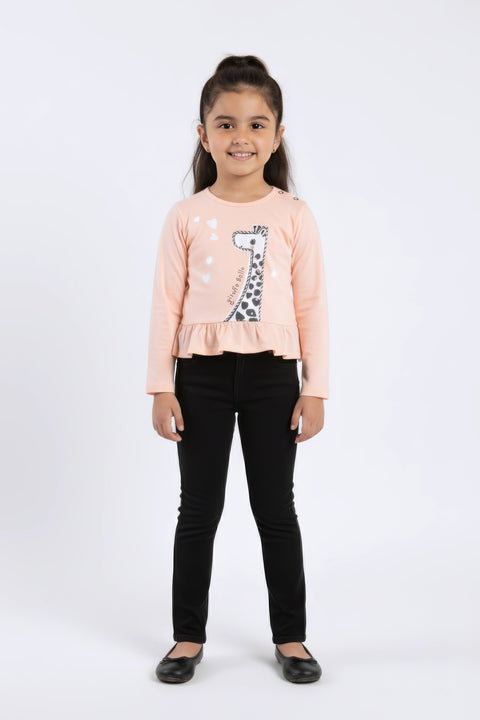 Girls Branded Embellish Graphic Tee F/S - Peach
