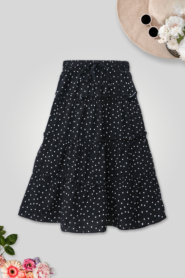 Girls Polka Dots Long Skirt - Black
